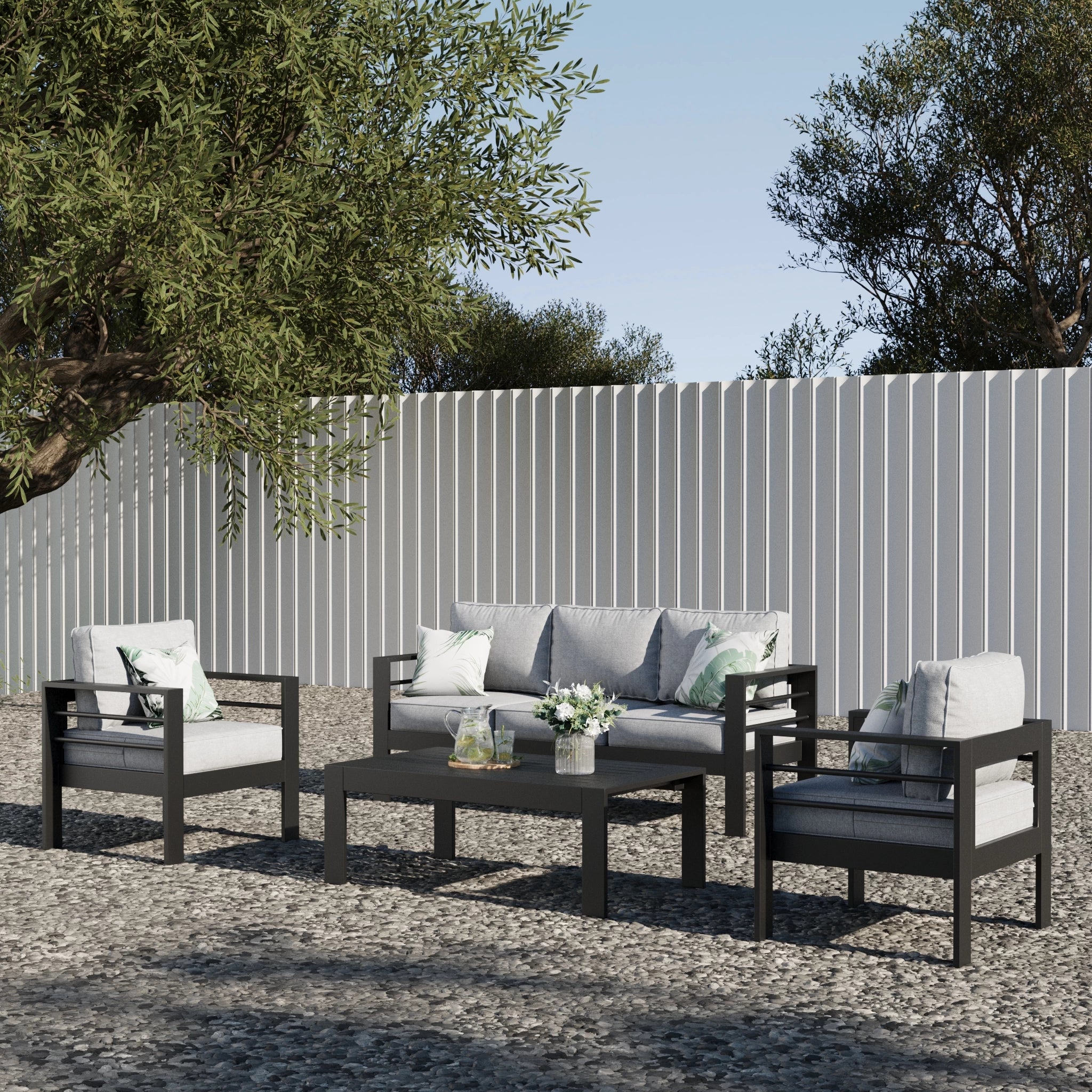 LayinSun 4 Piece Outdoor Aluminum Sofa Set with Rectangle Coffee Tab