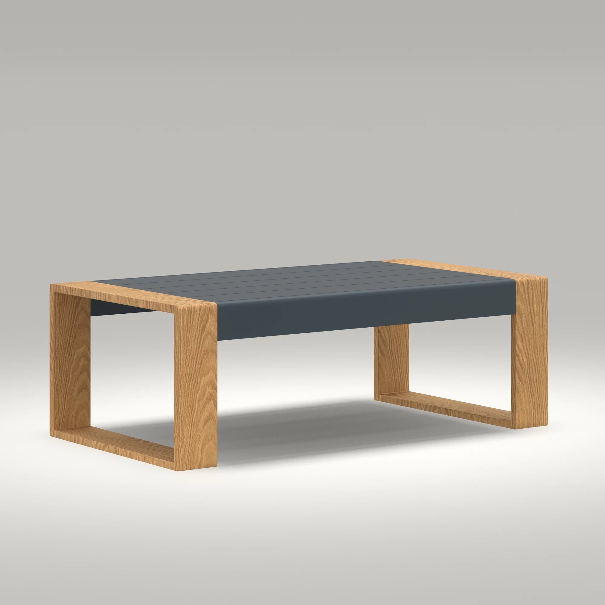 LayinSun Outdoor Patio Aluminum Rectangle Coffee Table with Wood Grain Table Leg