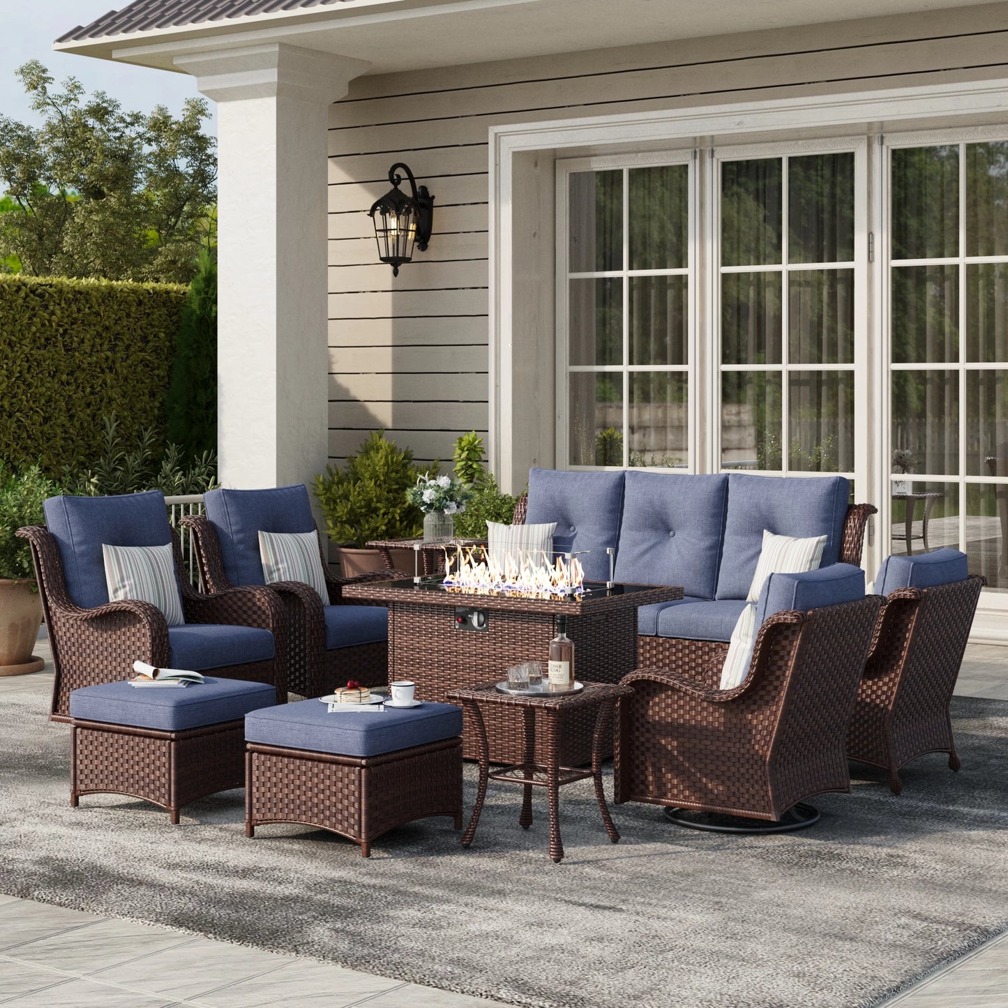 Outdoor Patio Wicker Propane Fire Pit LayinSun 10 Piece Outdoor