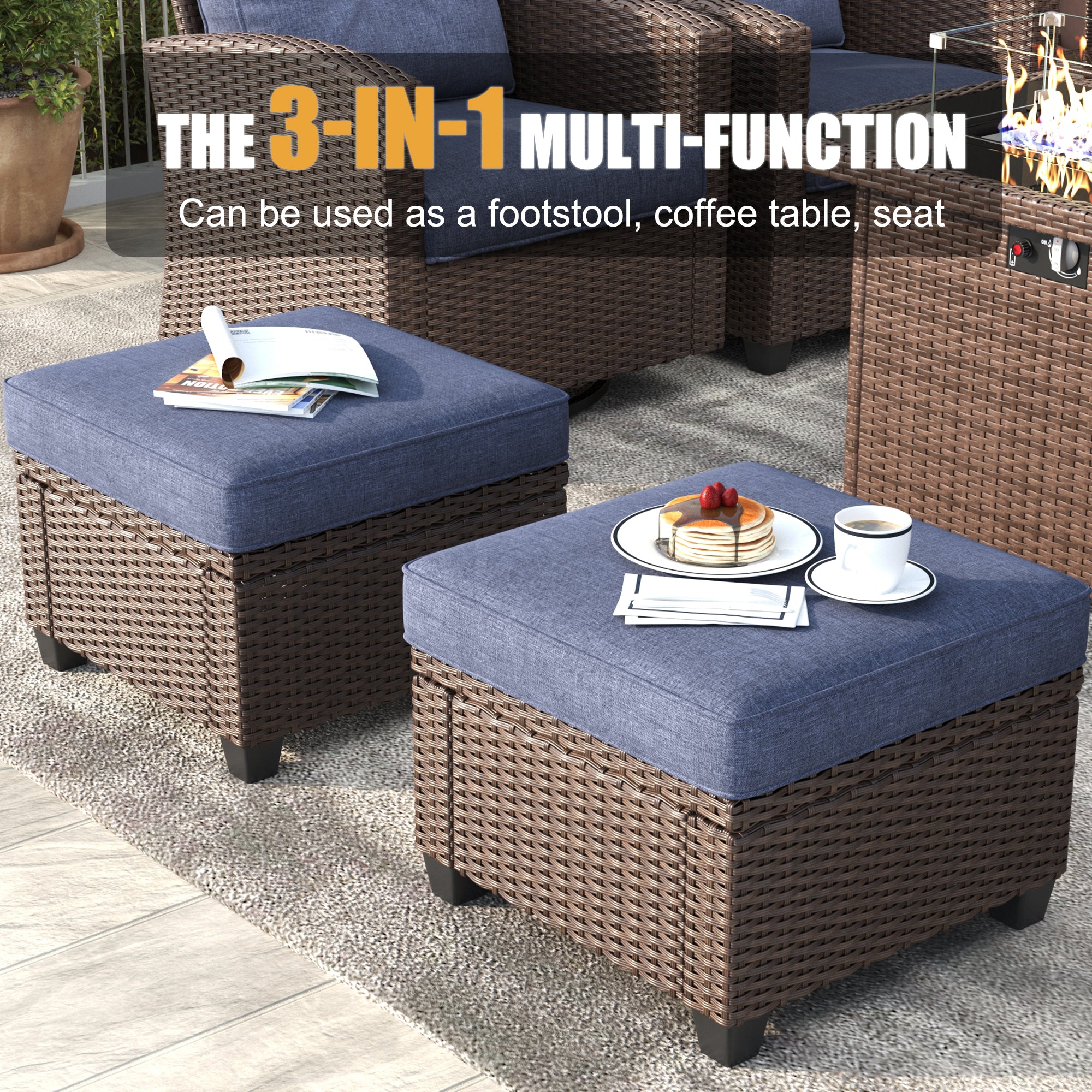 LayinSun 4 Pieces Traditional Patio Furniture Set with Wicker Swivel C