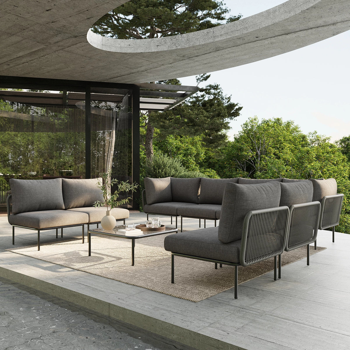 LayinSun 9-Piece Outdoor Wicker Rope Modular Sectional Sofa Set with Coffee Table