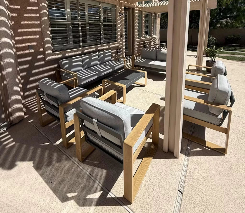 LayinSun 5-Piece Aluminum Outdoor Seating Group with 44 Inch Fire Pit Table