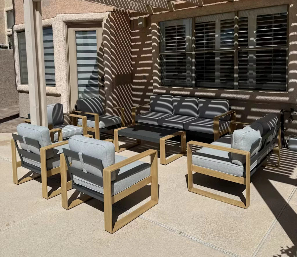 LayinSun 5-Piece Aluminum Outdoor Seating Group with 44 Inch Fire Pit Table