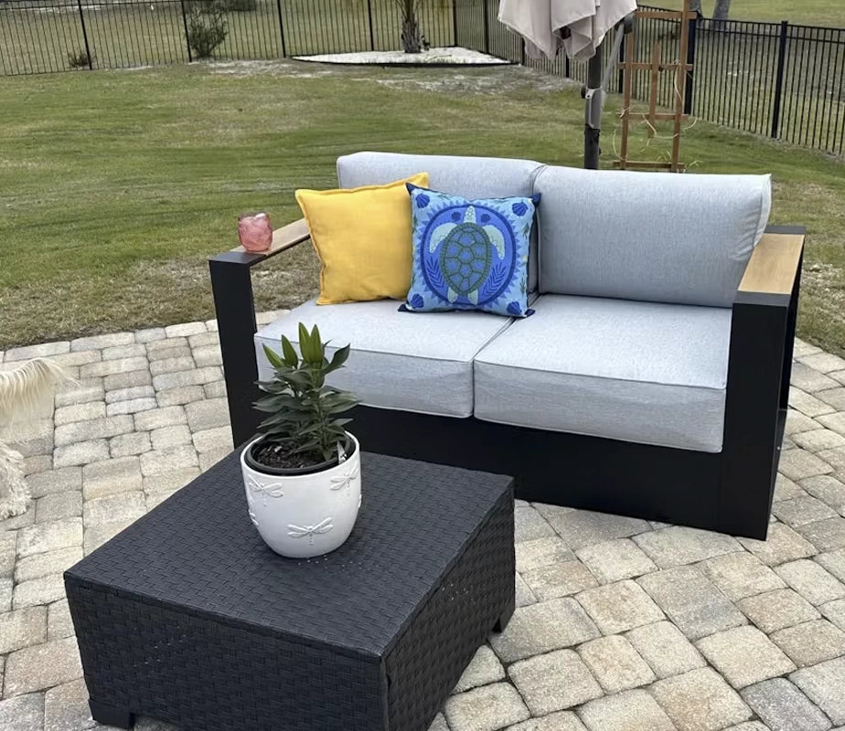 LayinSun 5-Piece Oversized Deep Seating Aluminum Patio Sofa Sets with 42'' Fire Pit Table