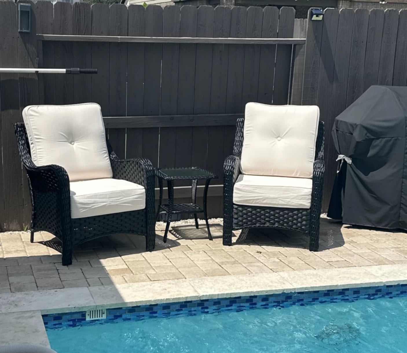 LayinSun 8 - Piece Swivel Glider Conversation Set with 6-Inch Thick Cushions and Fire Pit Table