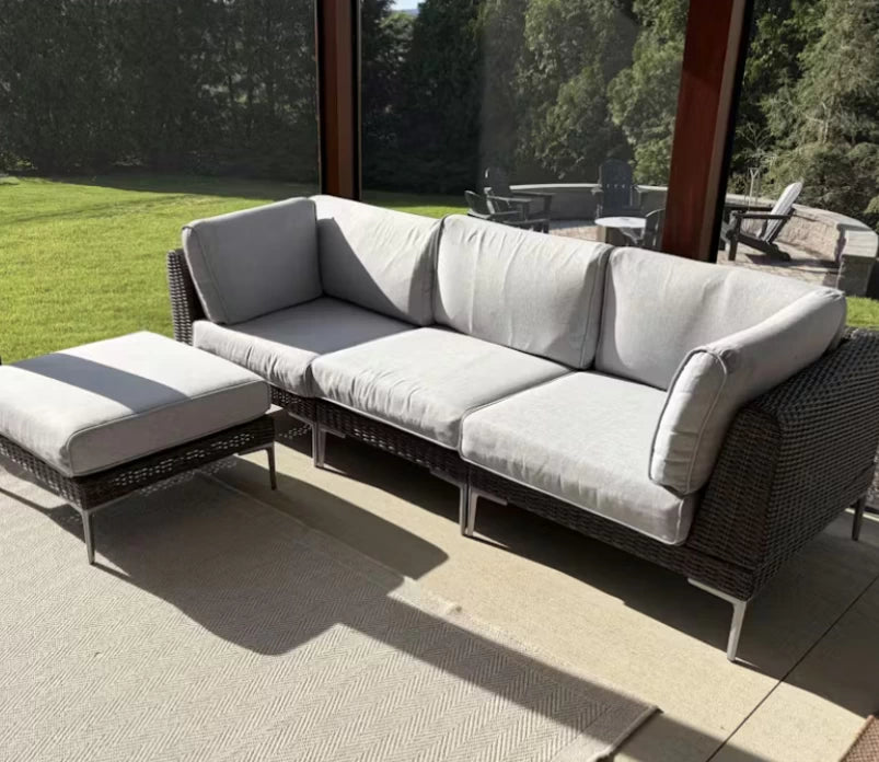 LayinSun 11-Piece Wicker Outdoor L-Shaped Modular Sectional Sofa Set with Fire Pit Table