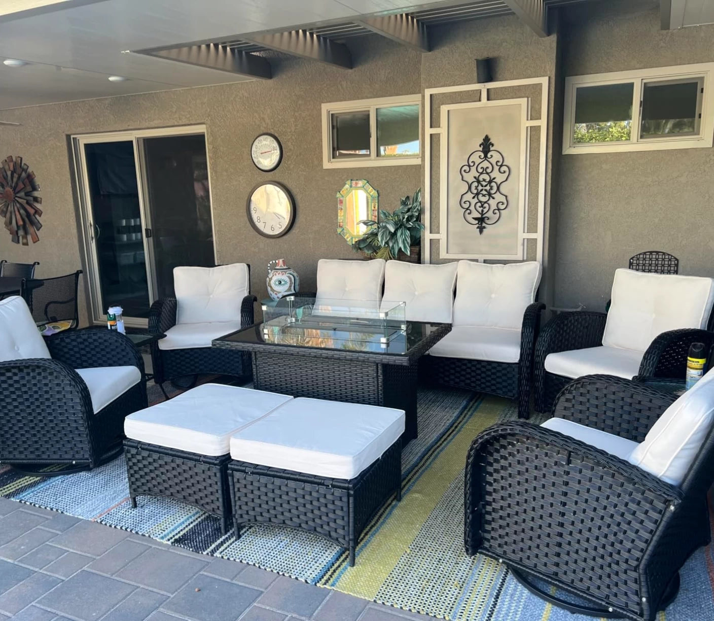 LayinSun 9 件套户外藤编旋转椅沙发休闲套装