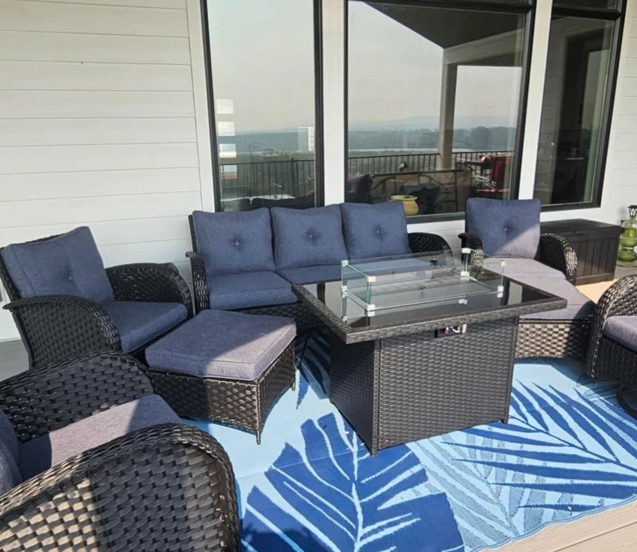 LayinSun 9 件套户外藤编旋转椅沙发休闲套装