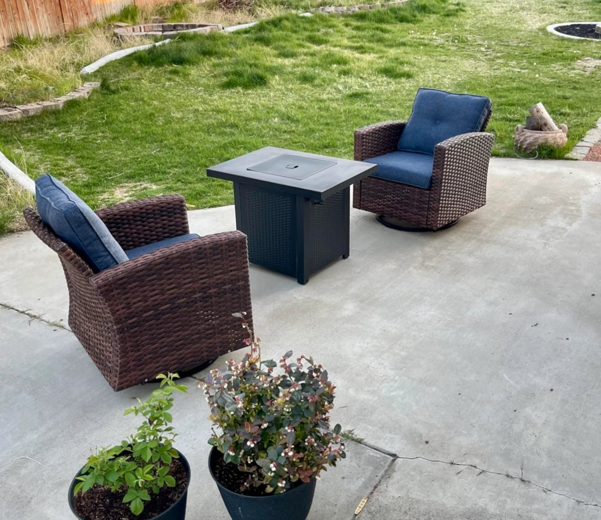 LayinSun 7 Pieces Traditional Patio Furniture Set with Wicker Swivel Chairs