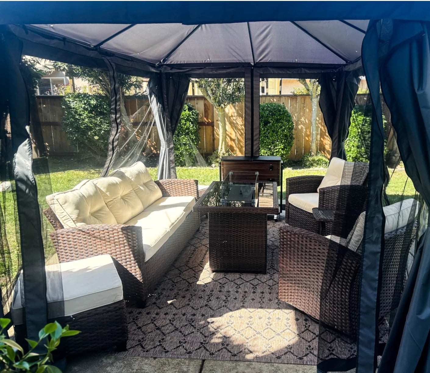 LayinSun 7 Pieces Traditional Patio Furniture Set with Wicker Swivel Chairs