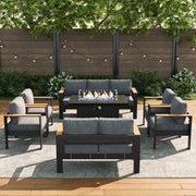 LayinSun 7 件套铝制户外休闲火炉套装，带木塑扶手