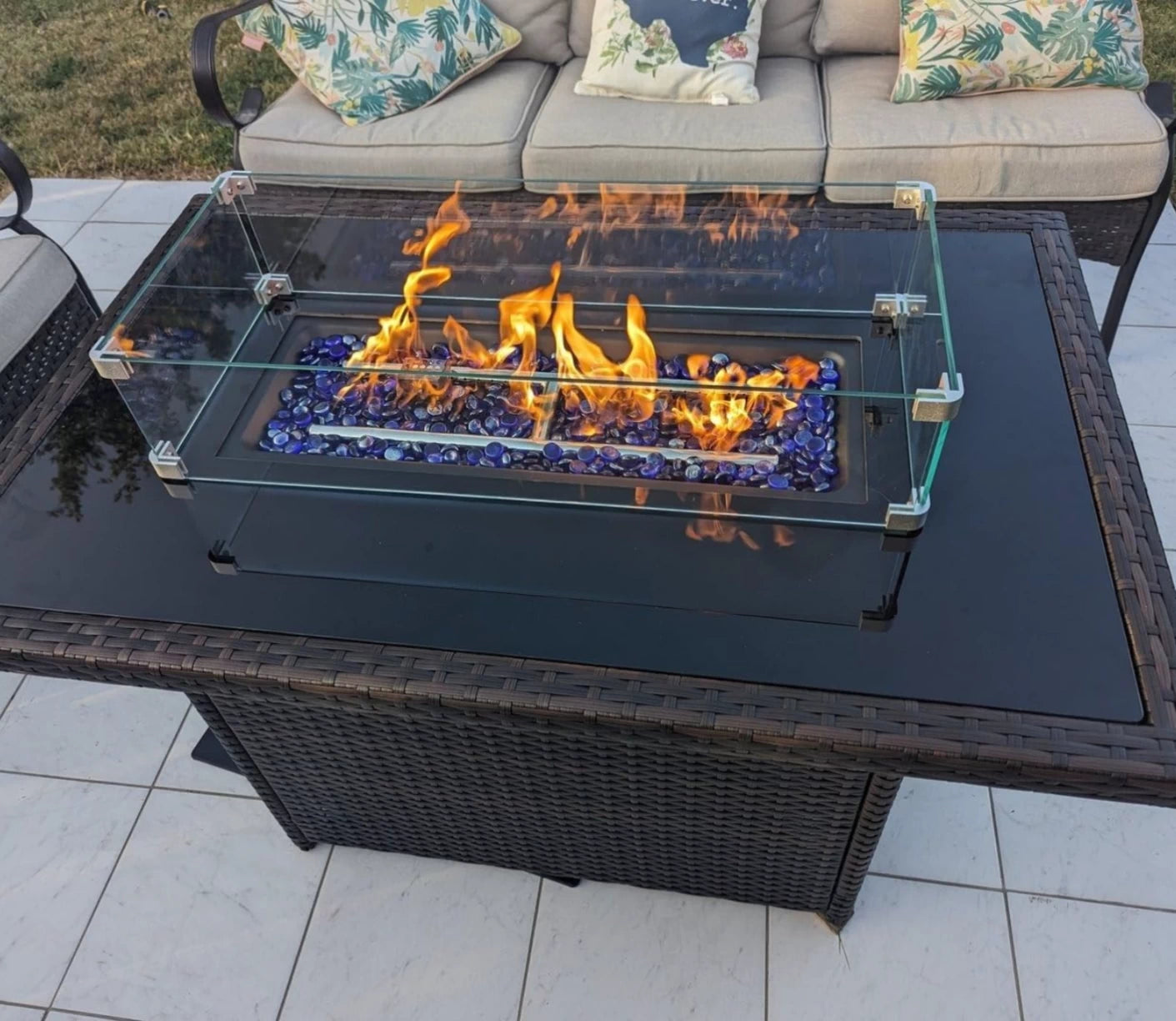 LayinSun 44 inch Fire Table Glass Top（Not Include Fire Table）