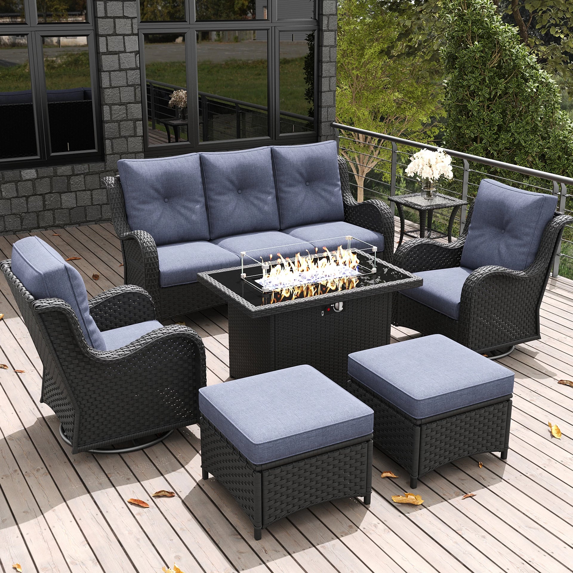 LayinSun 7 - Piece Outdoor Conversation Set with 44'' Propane Fire Pit