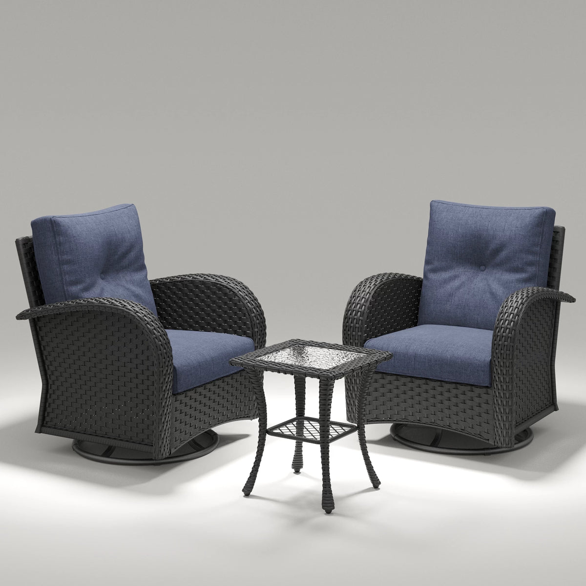 LayinSun 3 - Piece Outdoor Wicker Swivel Chairs Set