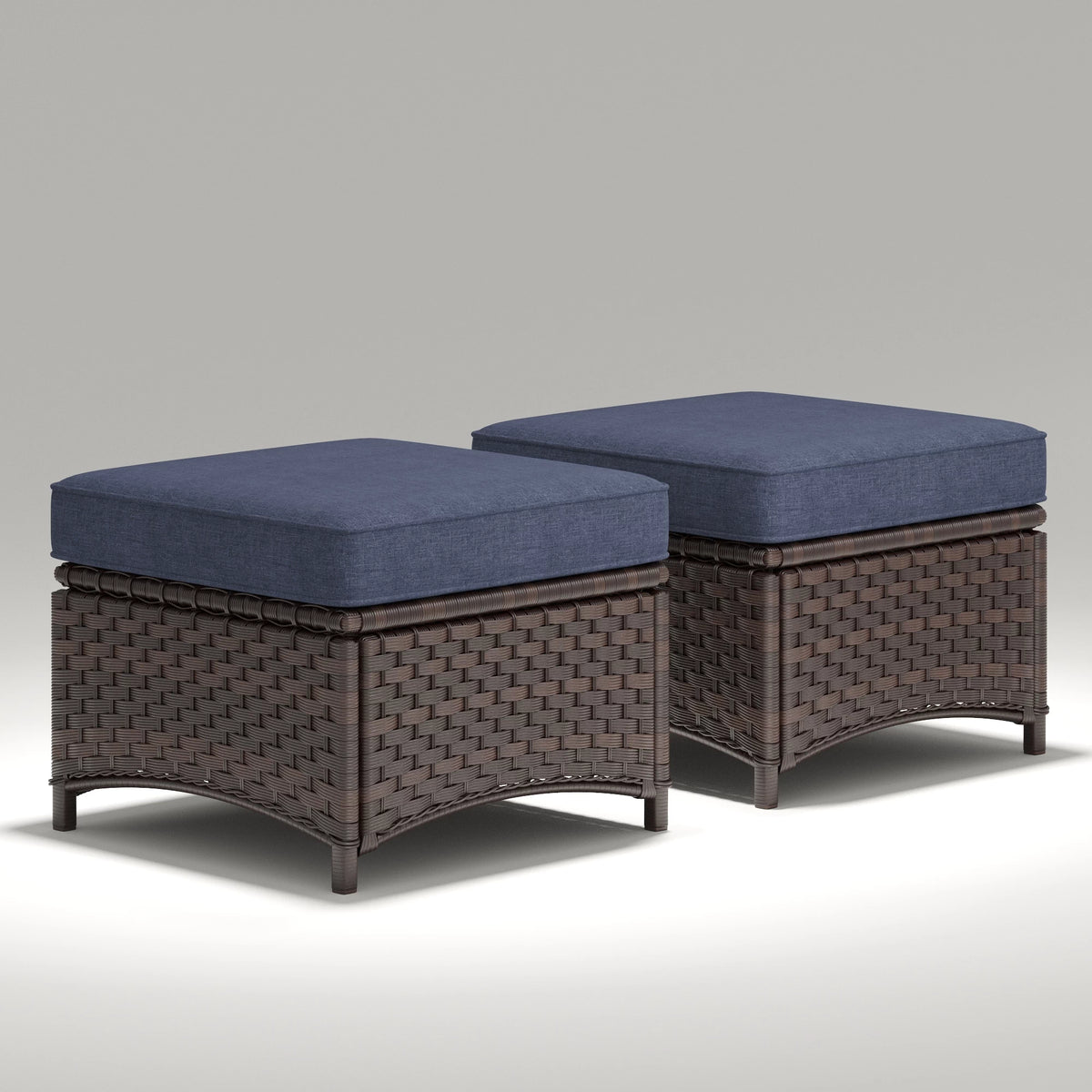 LayinSun 2-Piece Outdoor Patio Wicker Ottomans with Cushions