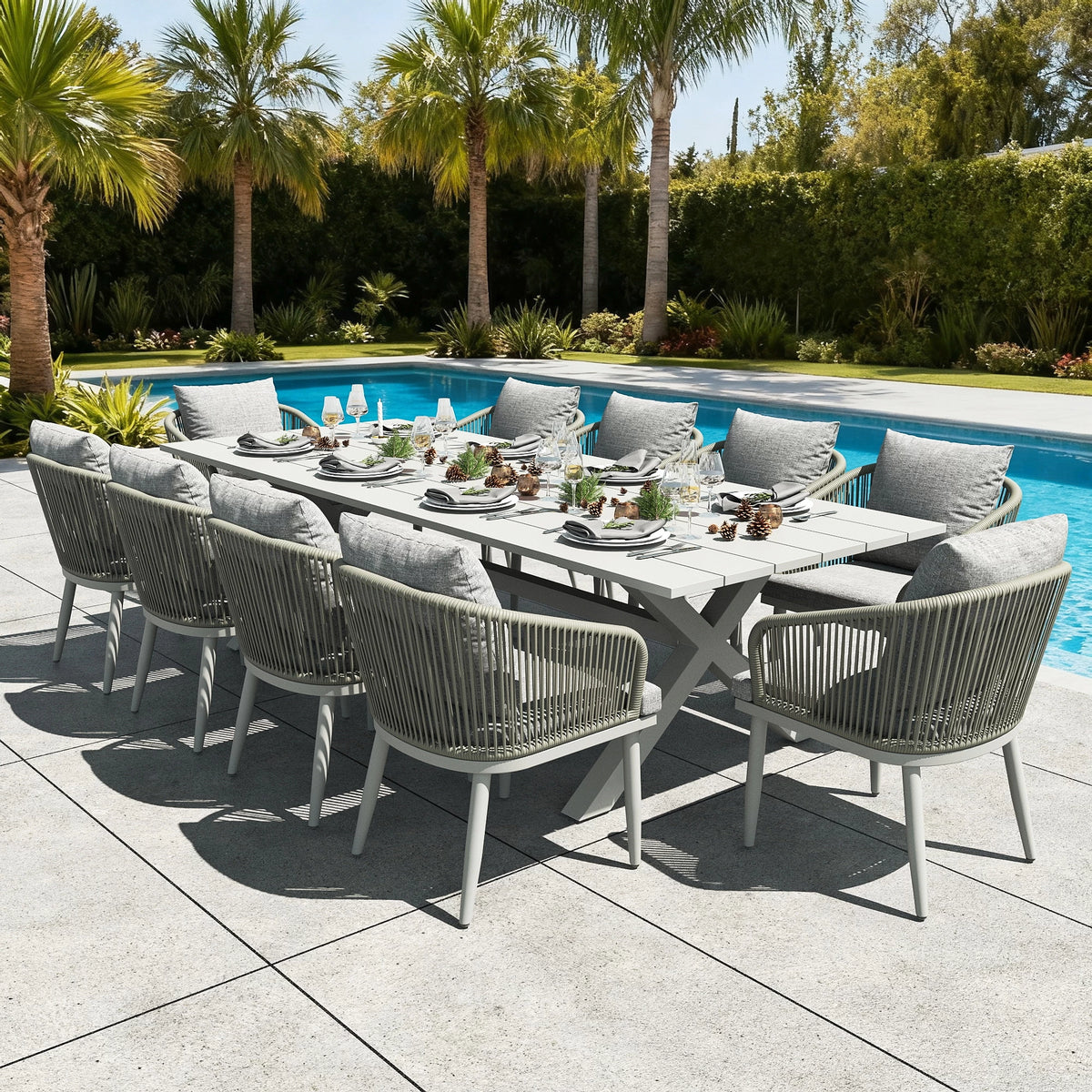 LayinSun 11-Pieces Outdoor Patio Dining Set with Aluminium 98" Rectangular Dining Table