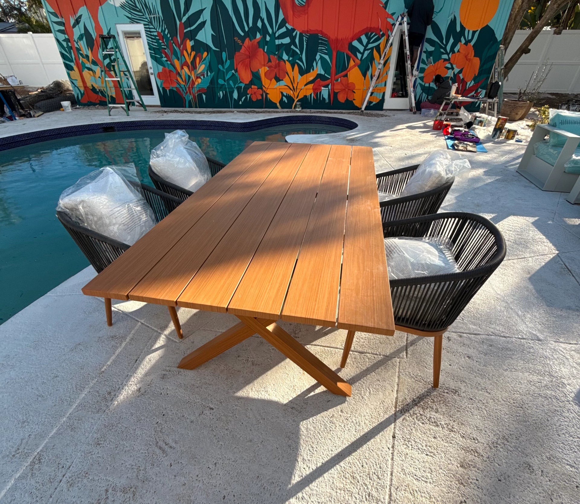 LayinSun 11件套户外露台餐桌椅套装，含一张98英寸铝制长方形餐桌