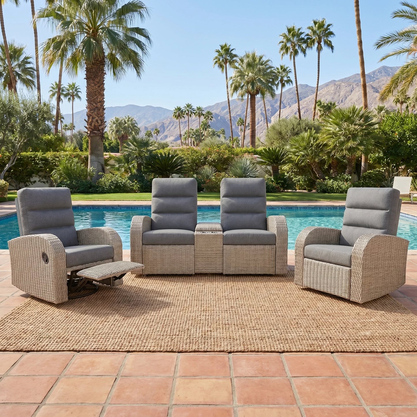 LayinSun 3-Piece Wicker Outdoor Reclining Loveseat Set with Glider Recliners