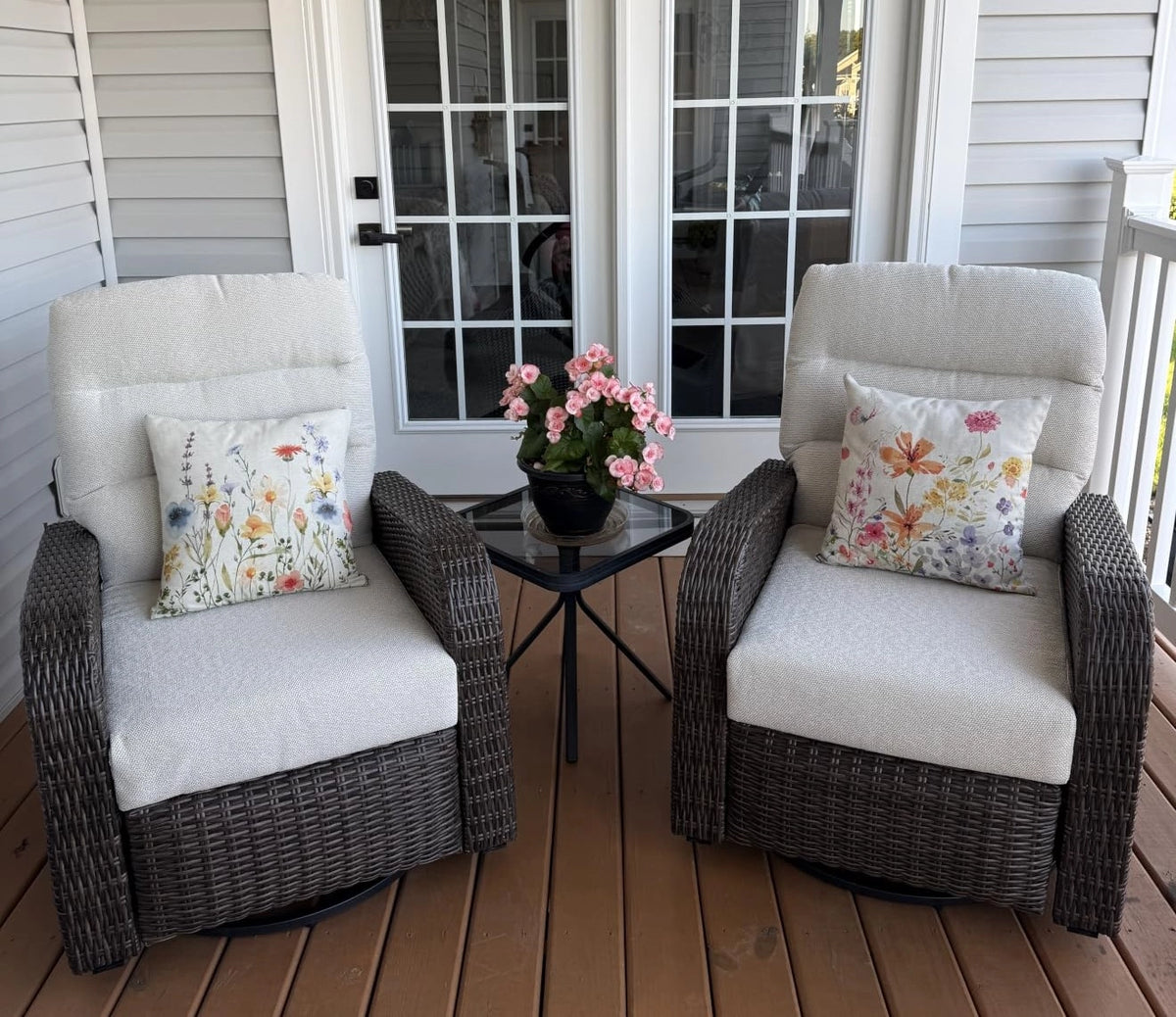 LayinSun 3-Piece Wicker Outdoor Reclining Loveseat Set with Glider Recliners