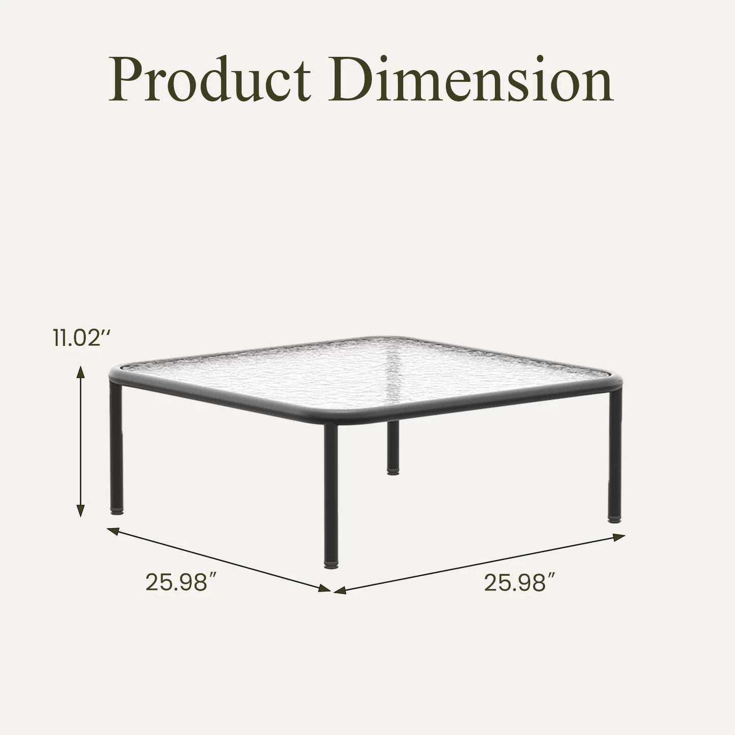 Layinsun Modern Square Coffee Table with Tempered Glass Tabletop
