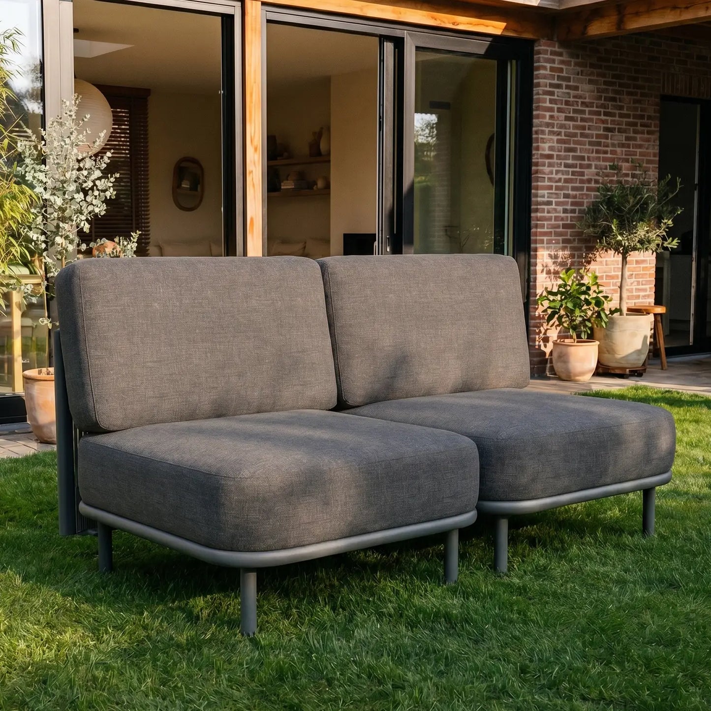 LayinSun Woven Rope Outdoor Modular Sectional Single Chairs  (Set of 2)