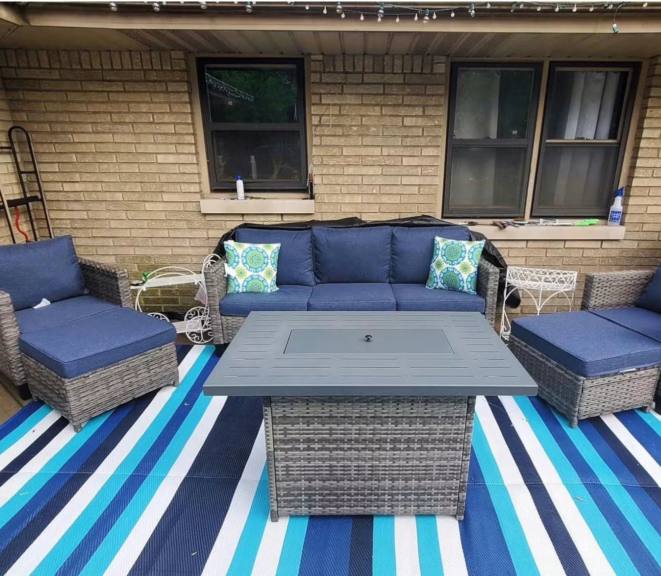 LayinSun 44-Inch Propane Gas Rectangle Fire Pit Table - Aluminum Tabletop