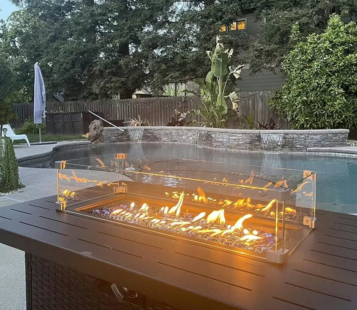 LayinSun 44-Inch Propane Gas Rectangle Fire Pit Table - Aluminum Tabletop