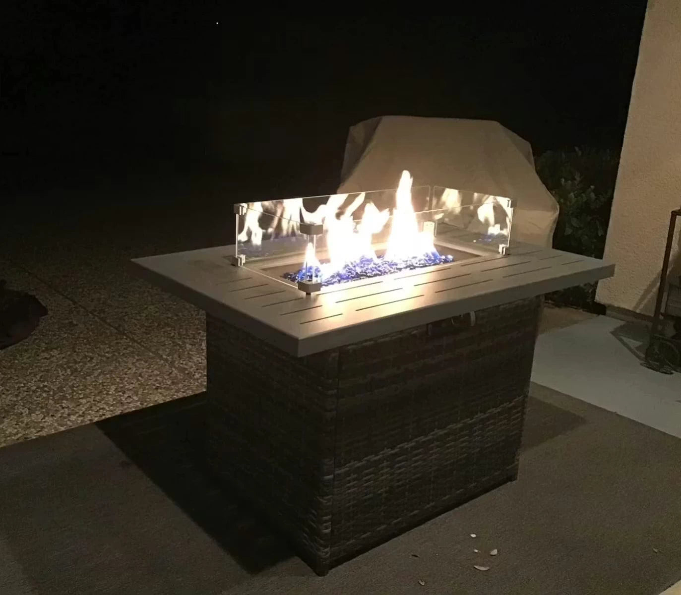 LayinSun 44-Inch Propane Gas Rectangle Fire Pit Table - Aluminum Tabletop