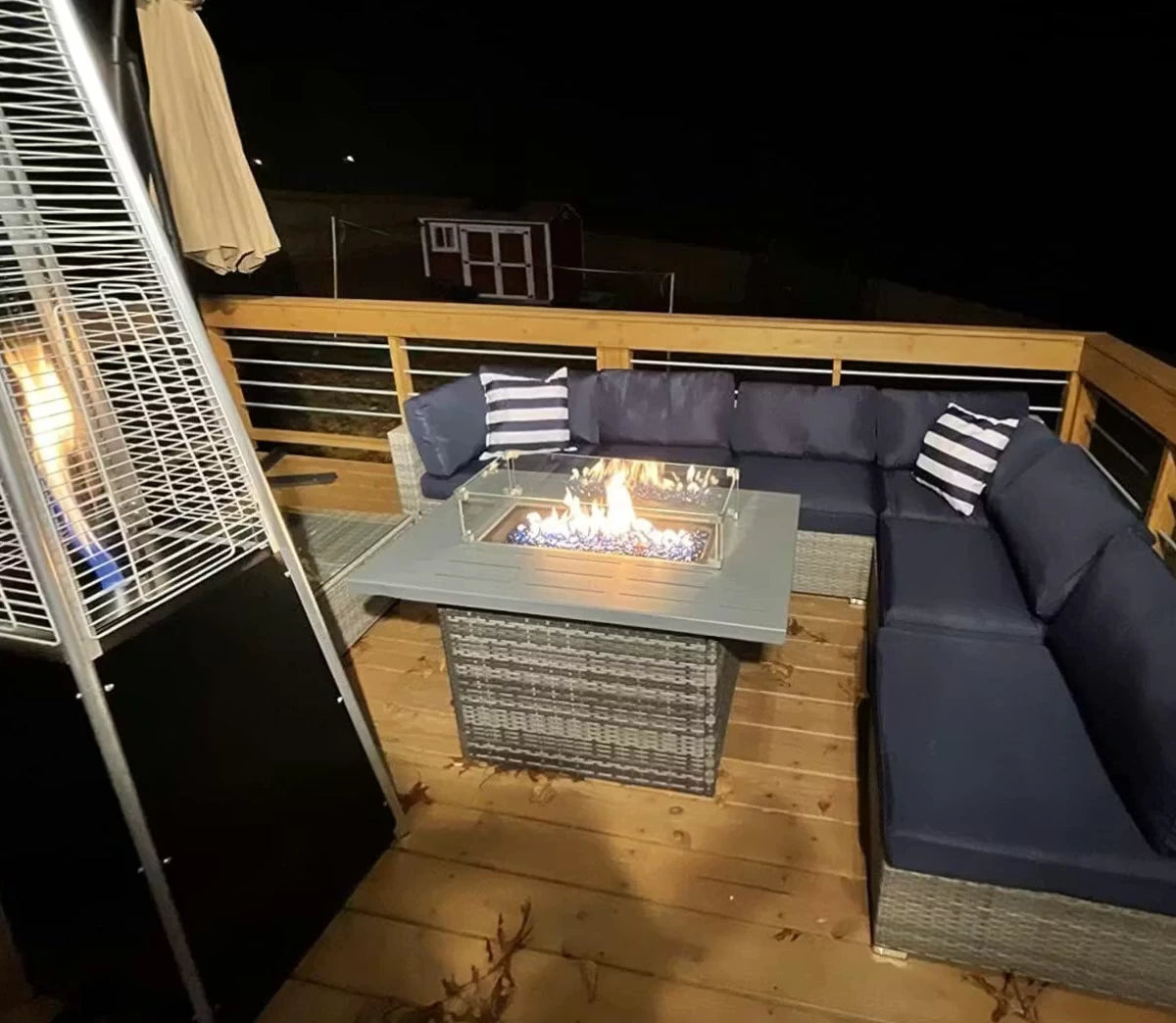 LayinSun 44-Inch Propane Gas Rectangle Fire Pit Table - Aluminum Tabletop