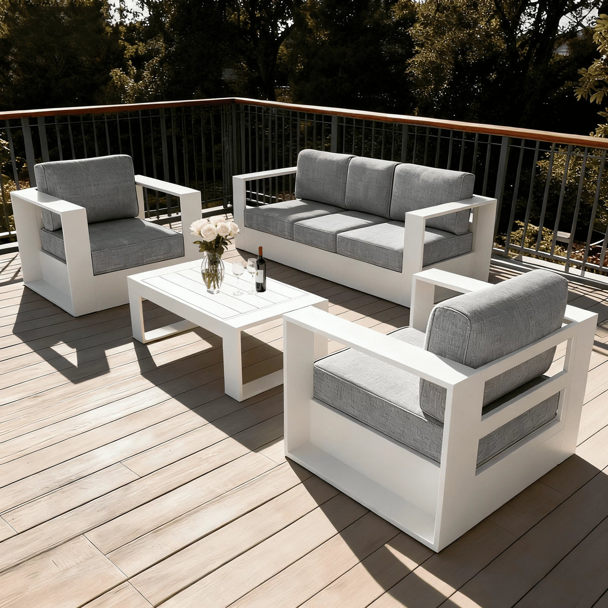 LayinSun 4-Piece Outdoor Oversized Aluminum Furniture Set with 6-inch