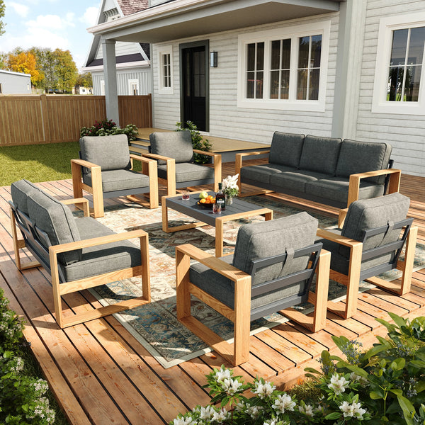LayinSun 7-Piece Aluminum Outdoor Seating Group with Coffee Table