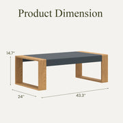 LayinSun Outdoor Patio Aluminum Rectangle Coffee Table with Wood Grain Table Leg